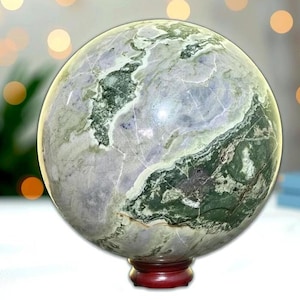 Stunning Large Green Serpentine Sphere - 220MM Metaphysical Aura, Home Decoration Meditation Crystal Ball