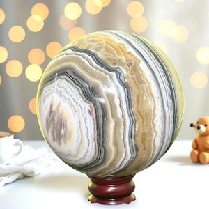 180MM Zebra Calcite Sphere - Meditation Stone, Healing, Home Decoration Huge Mexican Rocks and Minerals, Sphere