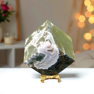 63MM Natural Green Moss Agate Cube Metaphysical Chakra Healing Stone Power Geode Stone Cube Square