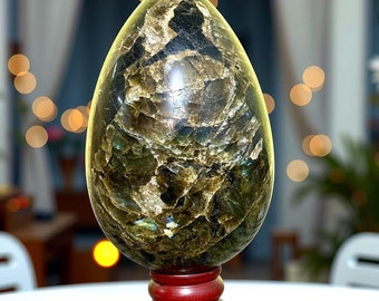 200MM Green Labradorite Egg - High Flash, Polished, Healing Crystal Display Specimen Egg