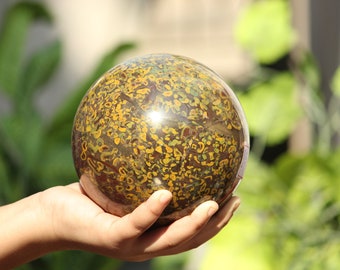 135MM Natural Yellow Green Fruit Ajooba Jasper Stone Healing Crystal Chakra Meditation Sphere Ball