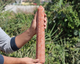Huge 15&quot; Inch&#39;s Sunstone 8 Faceted  Healing Crystal Stone Aura Metaphysical Power Obelisk Tower Sunstone Crystal Obelisk Sunstone Tower