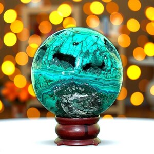 Large 115MM Natural Green Malachite Sphere | Crystal Healing | Unique Crystal Ball | Home Decor