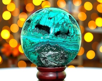 Large 115MM Natural Green Malachite Sphere | Crystal Healing | Unique Crystal Ball | Home Decor