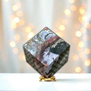 70MM Red & Green Moss Agate Cube - Chakra, Metaphysical Stone, Healing Power, Natural Stone Amazing Cube Square