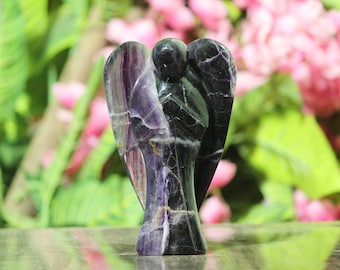 Purple Fluorite Angel Figurine: 170mm Healing Crystal Guardian (India Origin)