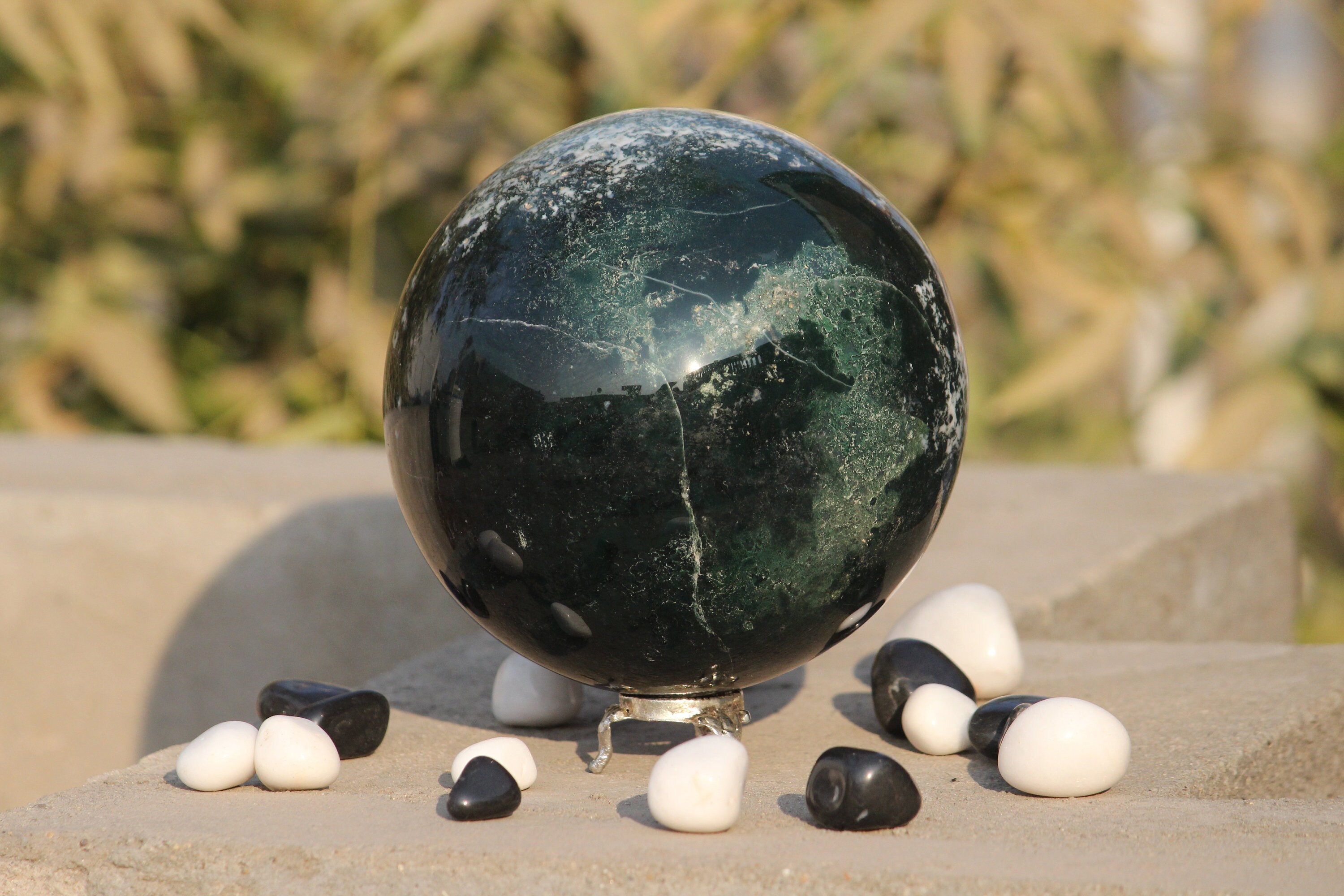 Natural 135MM Large 5.4 Green Moss Agate Sphere Crystal | Etsy