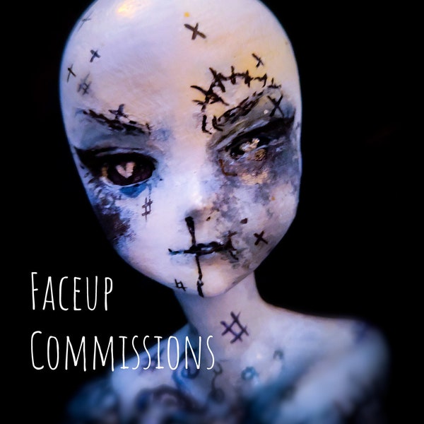 COMMISSIONS FACEUP, Bjd, Blythe, Monster High, Pullip, Porcelaine + Plus ! Tête de poupée Halloween gothique effrayante personnalisée