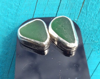 unique light blue Genuine Seaham sea glass ring UK size G-H. silver slim band handmade in Yorkshire