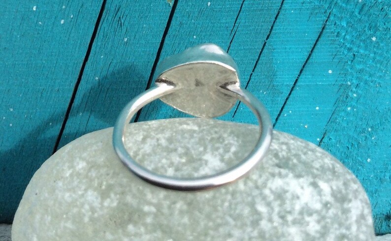 unique light blue Genuine Seaham sea glass ring UK size G-H. silver slim band handmade in Yorkshire