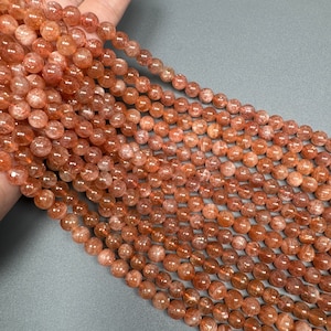 High Quality Genuine Gold Sunstone Beads, 6mm,8mm,10mm Polished Sunstone Round Beads, For Jewelry Making Bracelet Necklace, 15.5&quot; Strand