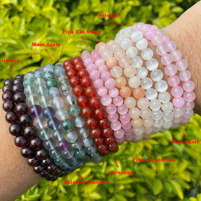 Natural Gemstone Round Beads Bracelet, Crystal Stacking Bracelet, Handmade Men Women Crystal Bracelet, Beginners Crystals, Gift For Her, 6mm zdjęcie 6