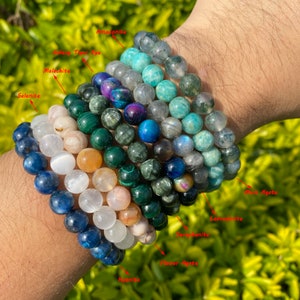 Natural Gemstone Round Beads Bracelet, Crystal Stacking Bracelets, Handmade Men Women Crystal Bracelets, Gift For Her, 8mm