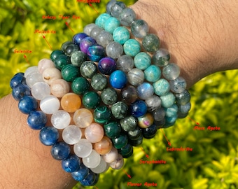 Pulsera de cuentas redondas de piedras preciosas naturales, pulseras apilables de cristal, pulseras de cristal hechas a mano para hombres y mujeres, regalo para ella, 8 mm