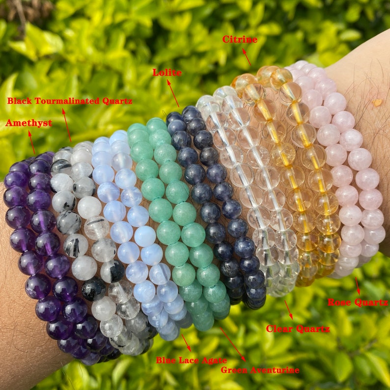 Natural Gemstone Round Beads Bracelet, Crystal Stacking Bracelet, Handmade Men Women Crystal Bracelet, Beginners Crystals, Gift For Her, 6mm zdjęcie 7