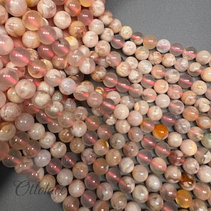 桜の花瑪瑙丸ビーズ、6 mm 8 mm 10 mm 天然桜ルースビーズ、ジュエリー作り用、15.5インチストランド宝石ビーズ