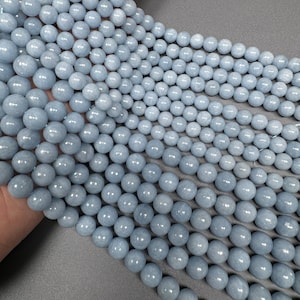AAA Grade Natural Blue Angelite Round Beads, 4mm 6mm 8mm 10mm 15&quot; Strand Gemstone Loose Beads, For Jewelry Making