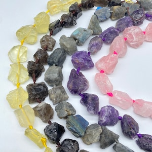Raw Crystal Nuggets Beads, Drilled Gemstone Rough Chunks Beads, Rose Quartz/Smoky Quartz/Amethyst/Labradorite/Citrine