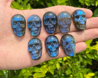 High Blue Flashy Labradorite Skull Cabochon, AAA Labradorite Pendant No Hole, Hand Carved Crystal Skull, For Jewelry Making Pendant