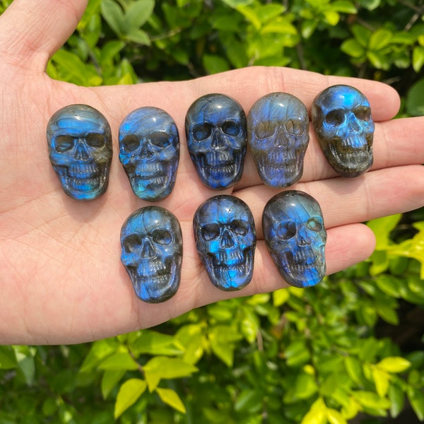 High Blue Flashy Labradorite Skull Cabochon, AAA Labradorite Pendant No Hole, Hand Carved Crystal Skull, For Jewelry Making Pendant