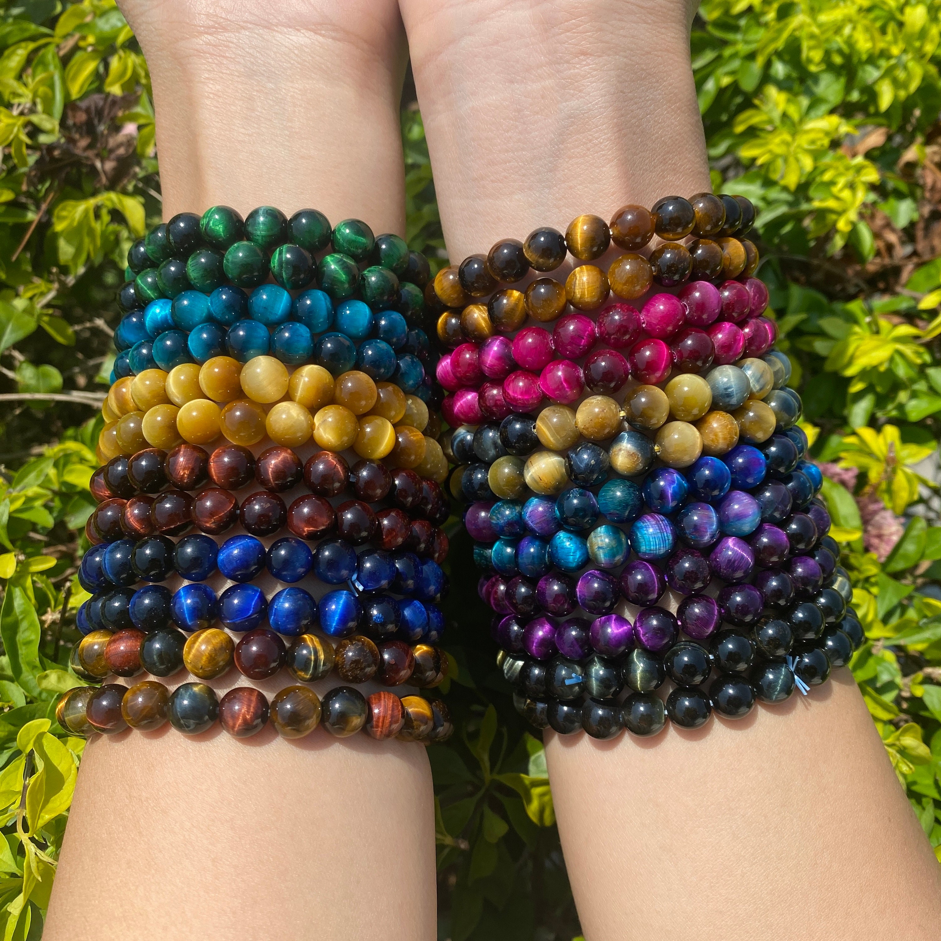 Pulsera de cuentas redondas de ojo de tigre, pulseras de ojo de tigre, pulseras de apilamiento de cristal, pulseras de cristal hechas a mano para hombres y mujeres, 6 mm, 8 mm, 10 mm