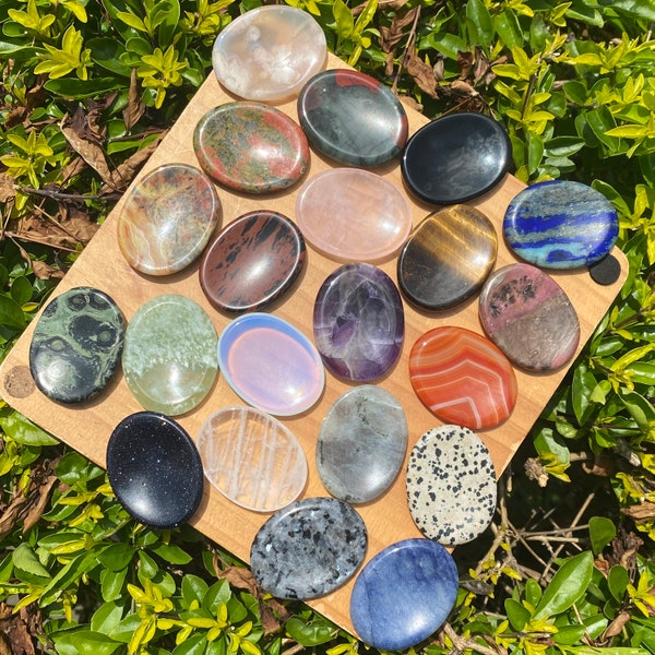 22 Options Gemstone Worry Stone, Hand Carved Crystal Palm Stone, Chakra Worry Stone, Anxiety Relief Crystal, Therapy Stone, Reiki Healing