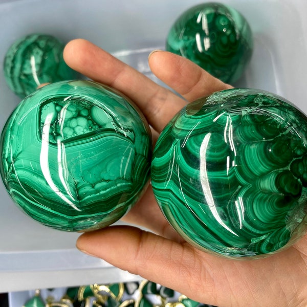 55-65mm Malachite Sphere, Crystal Sphere, Polished Malachite Ball, Heart Chakra Crystal, Healing Crystal, Mineral Specimen, Home Decor