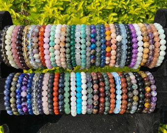Natural Gemstone Round Beads Bracelet Crystal Stacking Bracelets Handmade Men Women Crystal Bracelets Gift For Her 8mm