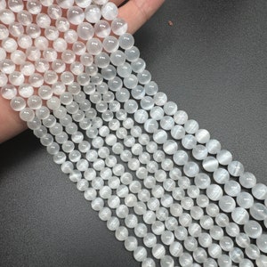 AAA Naturalne okrągłe koraliki selenitowe, 6 mm, 8 mm, 10 mm Prawdziwe koraliki selenitowe, 15,5-calowe luźne koraliki z kamieni szlachetnych, koraliki DIY, do wyrobu biżuterii