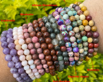 Pulsera de cuentas redondas de piedras preciosas naturales, pulsera de apilamiento de cristal, pulsera de cristal hecha a mano para hombres y mujeres, cristales para principiantes, regalo para ella, 6 mm