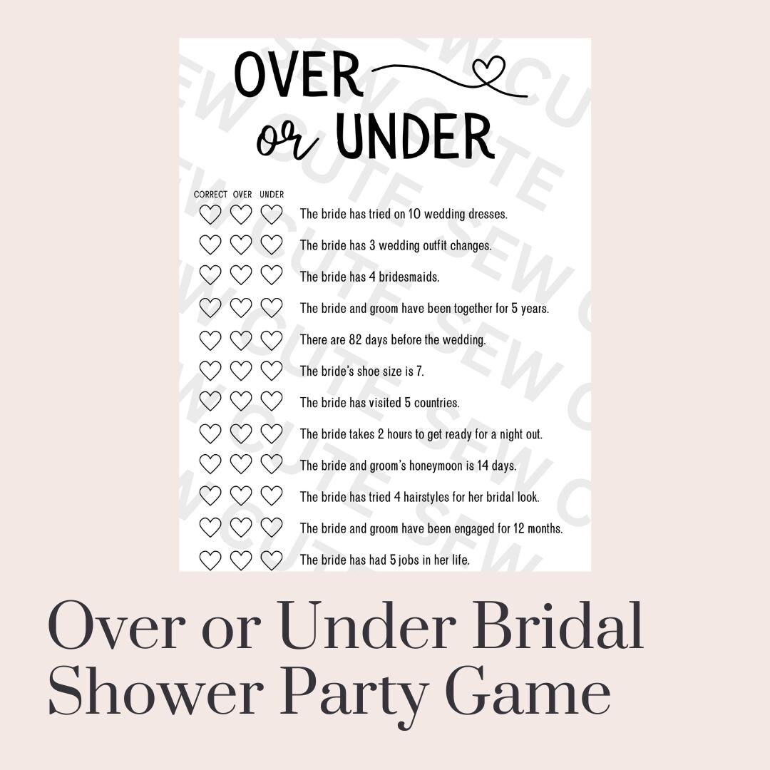 Over or Under Bridal Shower Party Game - Etsy