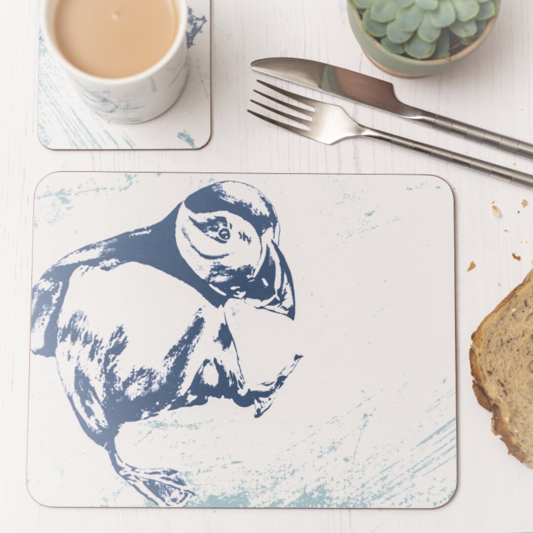 Nautical Puffin Art Placemat Seaside Art Placemat Coastal Kitchen Gift Seaside House Art