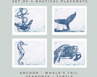 Nautical Placemats - Anchor - Whale Tail - Seahorse - Turtle - Nautical Homewares - Coastal Home Gifts - Seaside Placemats - Fishy Gifts