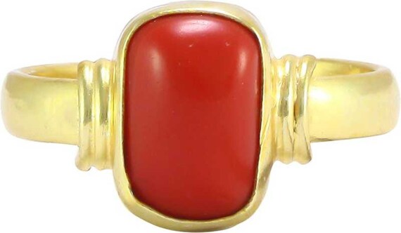 Triangle Red Coral (Moonga) Gemstone Ring - Shraddha Shree Gems