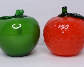 Vintage Splatter Glass Banana Murano Style Retro Handblown Art Glass Fruit and Vegetables Glass Sculpture Paperweight Kitchen Decor