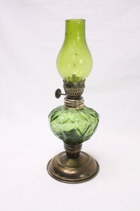 Vintage Green Glass Oil Lamp Miniature 6.5 Hong Kong Etsy