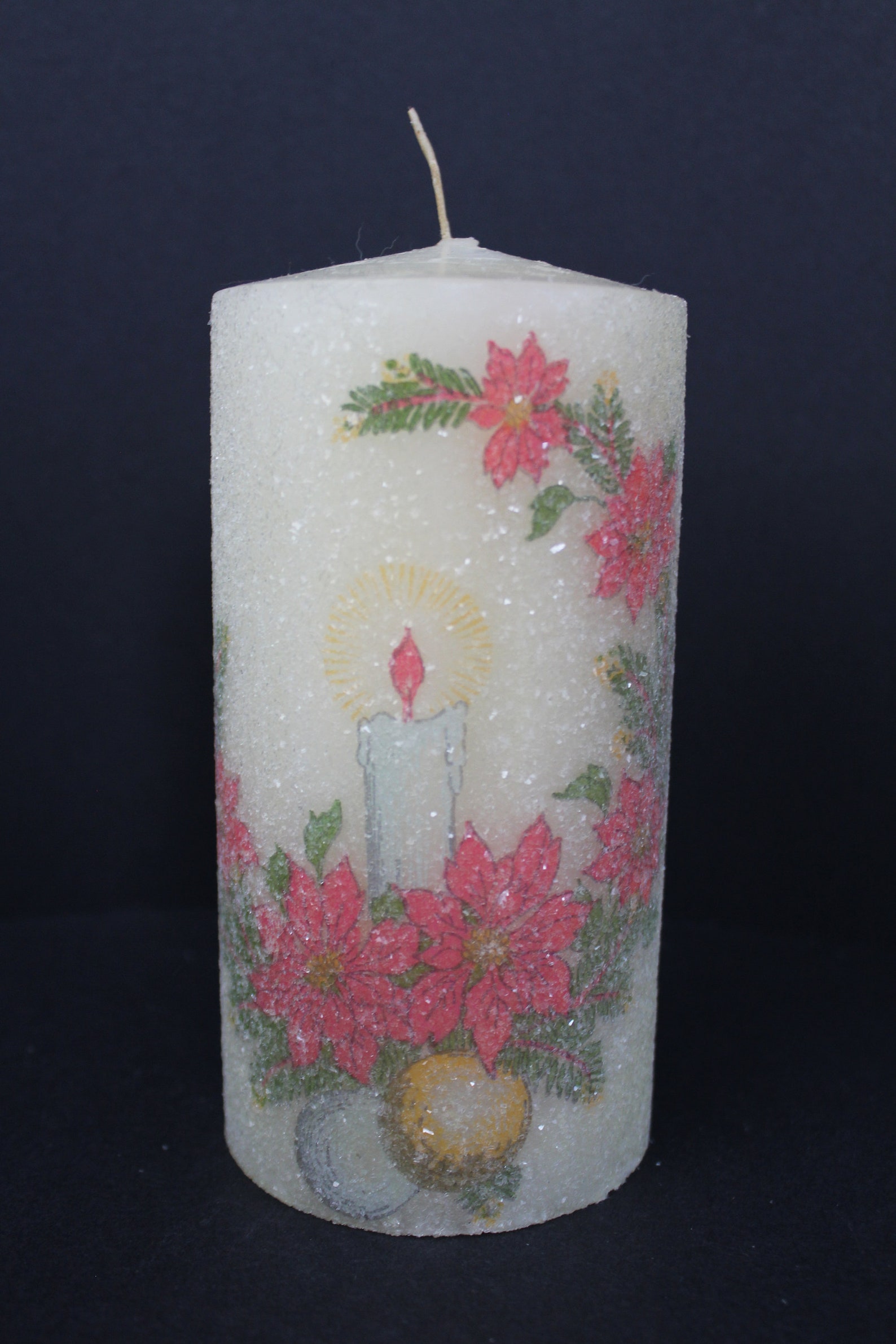 Vintage Christmas Sugar Frosted Pillar Candle 6.25 Unburned | Etsy