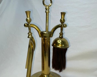 Vintage Ianthe Brass Fireplace Tool Set Thistle Finial