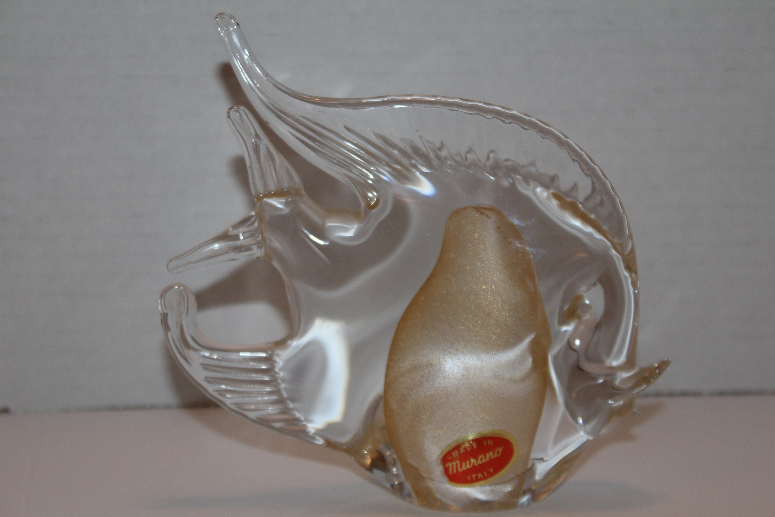 Vintage Murano Art Glass Angel Fish With Gold Inclusions Etsy