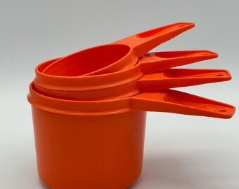 Vintage Tupperware Orange Measuring Cups Missing 1/3 And 3/4 Cup