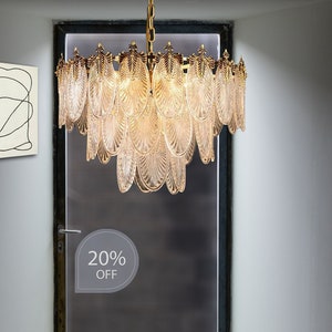 Modern Round Crystal Chandelier, Pendant Lights for Kitchen Island, Golden Ceiling Light Fixture For Bedroom, Living Room, Office, Entryway