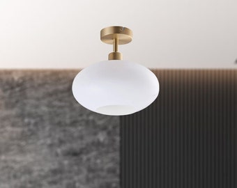 Modern White Glass Ceiling Light, Chandelier for Kitchen Island, Brass Light Fixture for Dining Room, Bedroom, Cafe, Bar, Hallway, Passway