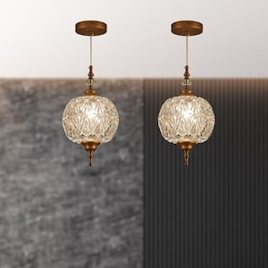 Modern Brass Pendant Lights For Kitchen Island, Glass Antique Chandelier Light Fixture, Floral Pattern light for Dining, Living and Bedroom