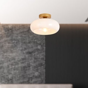 Mid-Century Modern Semi Flush Mount Ceiling Light, Kitchen Island Light Fixture, Brass Light for Dining Room, Bedroom, Cafe, Bar, Hallway
