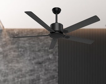 Ventilador de techo negro de 52 pulgadas con control remoto, ventilador de techo industrial, ventilador de techo interior y exterior, para dormitorio, cocina, sala de estar, granja