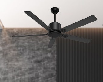 52 Inch Black Ceiling Fan with Remote, Industrial Ceiling Fan, Indoor Outdoor Ceiling Fan, for Bedroom, Kitchen, Living Room, Farmhouse