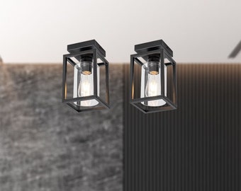 Farmhouse Light For Kitchen Island, Industrial Flush Mount Ceiling Light Fixture, Black Chandelier for Entryway, Porch, Foyer, Dining Room
