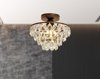 Modern Round Crystal Chandelier, Pendant Lights for Kitchen Island, Rustic Ceiling Light Fixture For Bedroom, Living Room, Office, Entryway