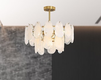 Gold Modern Crystal Chandelier, Pendant Lights for Kitchen Island, 2 Tiers Ceiling Light Fixture For Bedroom, Living Room, Office, Entryway