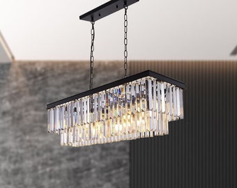 Chandelier Lighting Dine Room, Pendant Lights for Kitchen Island, Rectangle Ceiling Light Fixture For Bedroom, Living Room, Office, Entryway